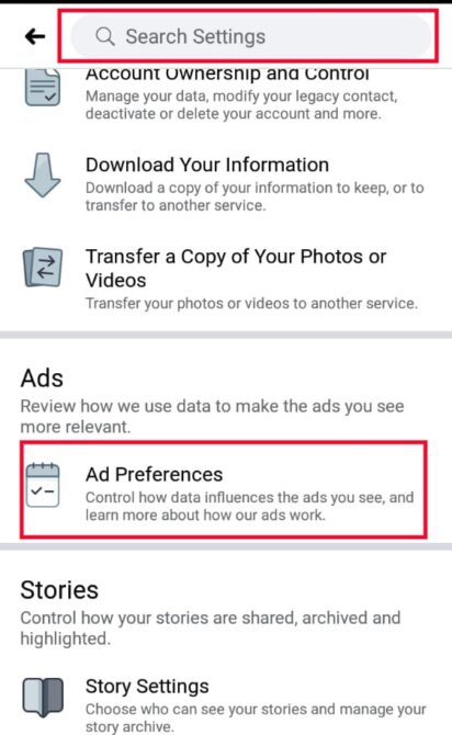 ad preference setting on mobile