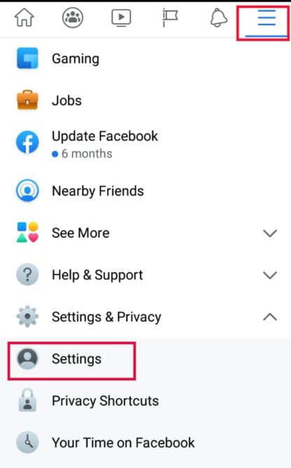 Go to Facebook setting on Mobile