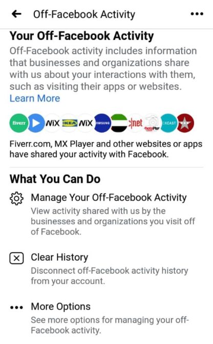 Off-Facebook activity apps