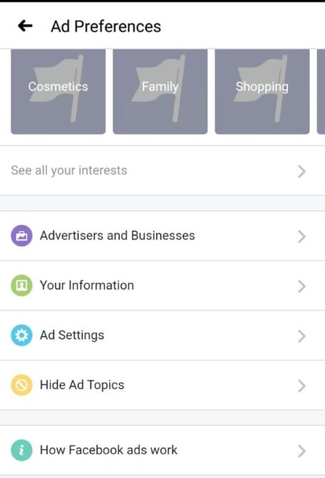 Facebook ad preference on mobile 