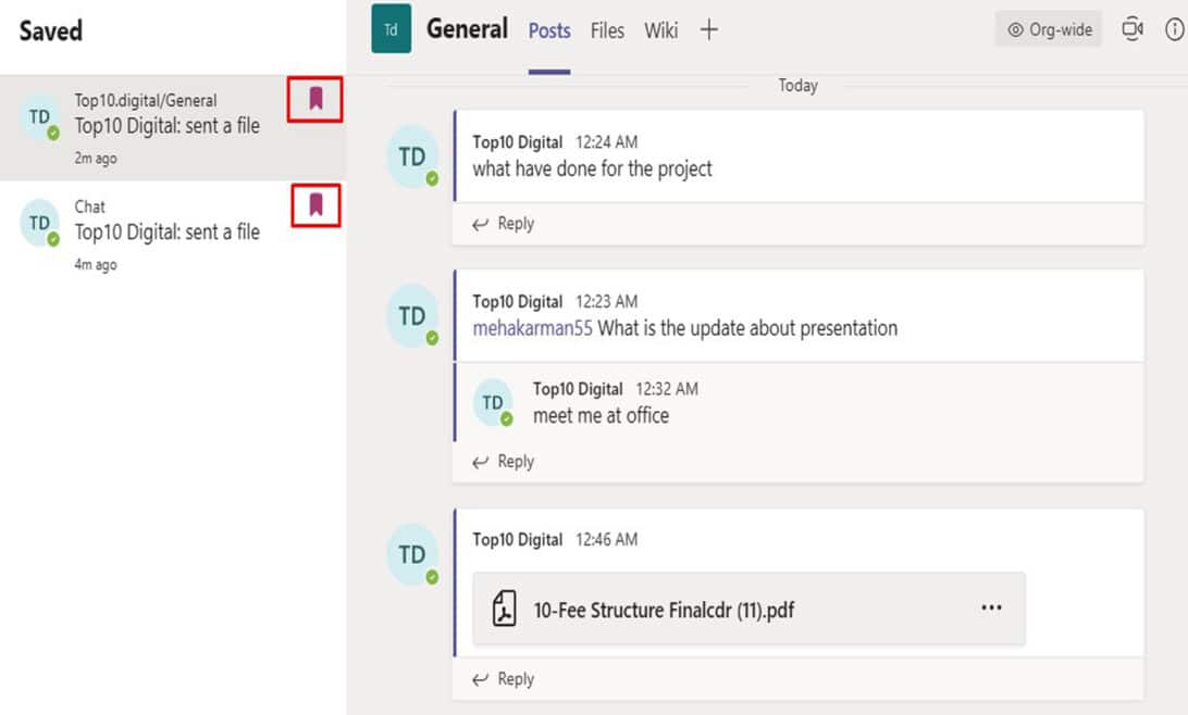 Save or bookmark messages on Microsoft Tams