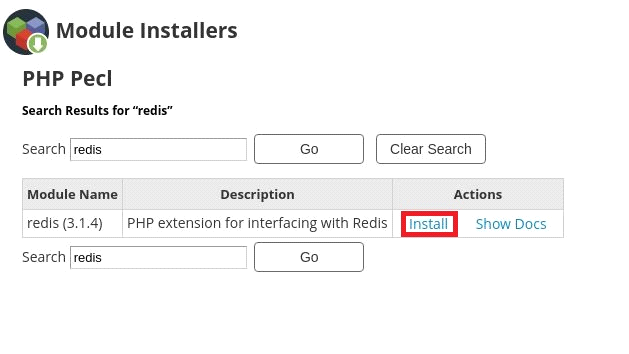 Modules installer. Redis client php.